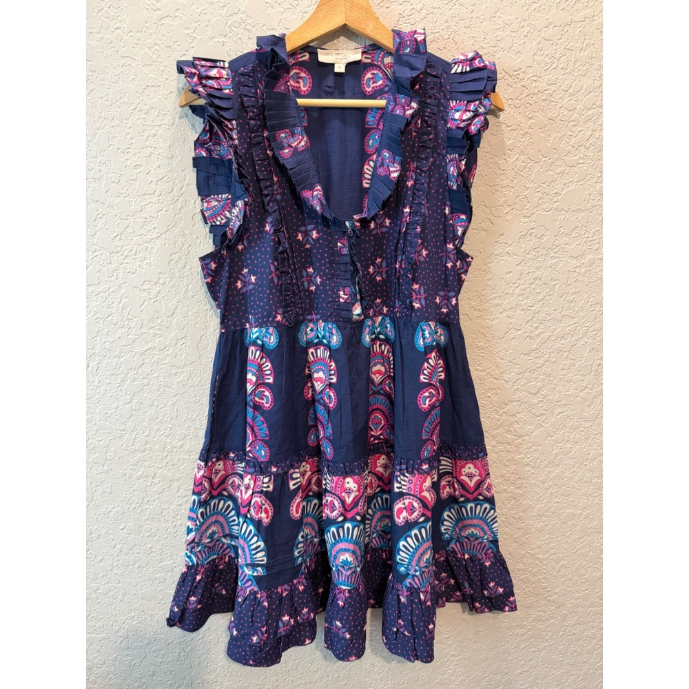 Caroline Constas Ruffle Tiered Mini Dress Size S Boho Summer Paisley
